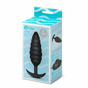 b-Vibe Twist Texture Plug Black - Vibrating Silicone Plug, Large Size