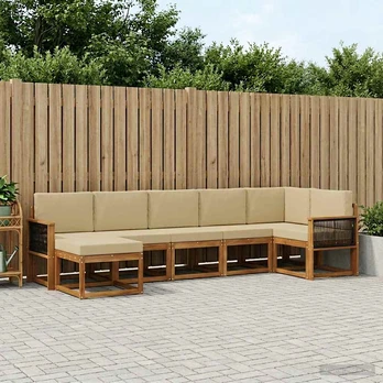 Lauko sofos komplektas 7 pcs Natūralus ir bežinis Poliesteris