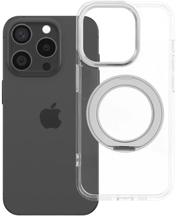 Dėklas Oem Case for iPhone 15 PRO Frame Circle Stand compatible with MagSafe transparent