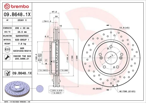 Stabdžių diskas BREMBO 09.B648.1X