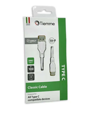 Tiemme Type-C – USB laidas, 2A, 1m, baltas