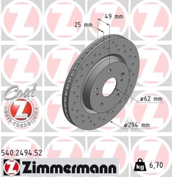 Stabdžių diskas ZIMMERMANN 540.2494.52