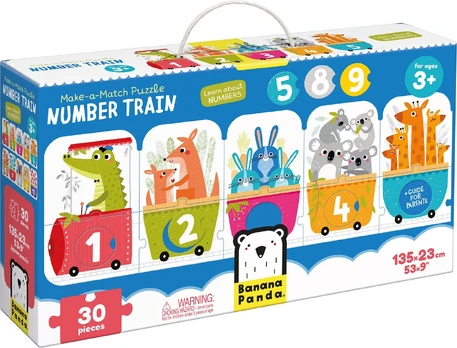 Dėlionė Bananapanda Make A Match Number Train, 23 cm x 135 cm, 30 vnt.