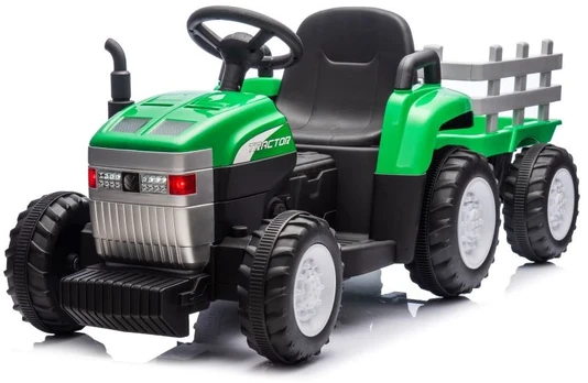 Elektrinis traktorius New Holland su priekaba, žalias