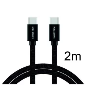 Swissten Textile Universal Quick Charge 3.1 USB-C to USB-C Data and Charging Cable 2m Black kaina