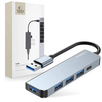 Pilkas adapteris - šakotuvas "Tech-Protect V0-Hub 5in1"