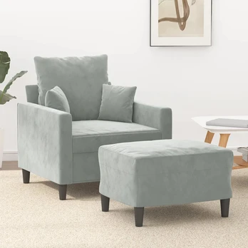 Sofa Krėslas su pakoja, šviesiai pilkos spalvos, 60cm, aksomas