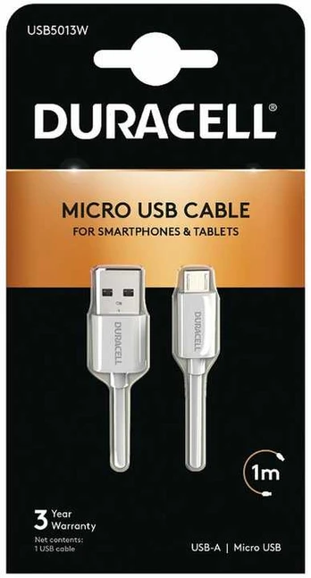 Usorteret Duracell Micro USB lade- og datakabel, Hvid 1m
