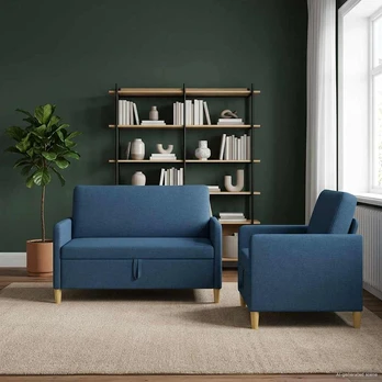 Sofa Sofos komplektas su saugojimu 2 pcs Mėlyna Poliesteris