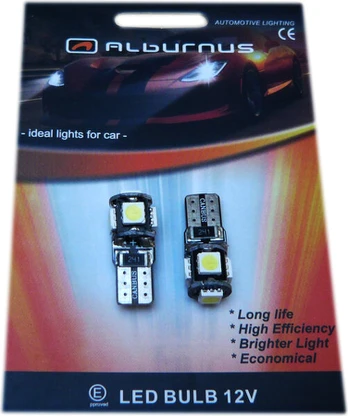 Automobilinės LED lemputės Alburnus W5W/T10, 5LED SMD Canbus