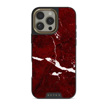 Iconic Red Ruby - Marble iPhone 16 Pro Max Case, Elite Dark (MagSafe) / Gold