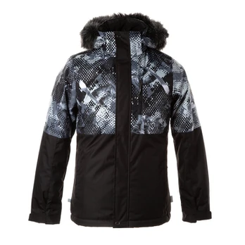 Huppa Vaikiška žieminė striukė ALFA, black pattern/ black, 128 cm