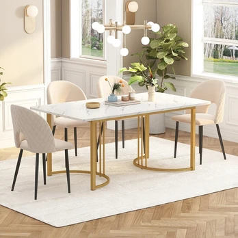 Valgomasis stalas 140 x 80 cm (1 vnt.), modernus virtuvės stalas, metalinis rėmas