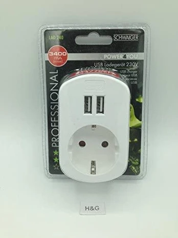 Schwaiger USB Ladeadapter 230V su Steckdose baltas