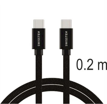 Swissten Textile Universal Quick Charge 3.1 USB-C / USB-C Data and Charging Cable 0.2m juodas