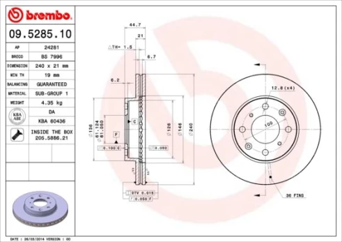 Stabdžių diskas BREMBO 09.5285.11