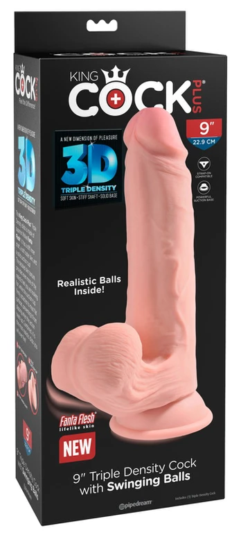 Dildo KING COCK PLUS 3D WITH SWINGING BALLS 20,3 cm