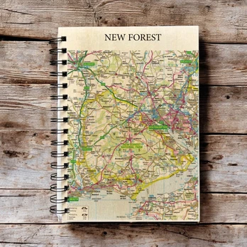 OS Map Wooden Lined Notebook - New Forest National Park