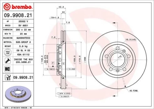 Stabdžių diskas BREMBO 09.9908.21