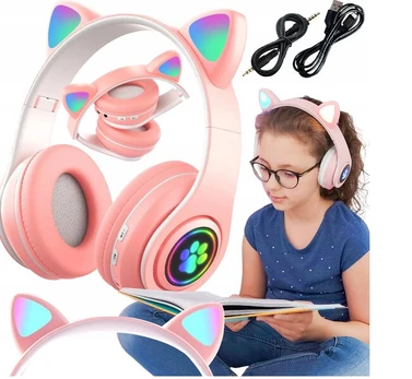 Universalios belaidės ausinės vaikams su katės ausimis, LED, bluetooth