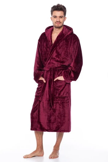 Chalatas su kapišonu vyrams Elite Bamboo, bordo