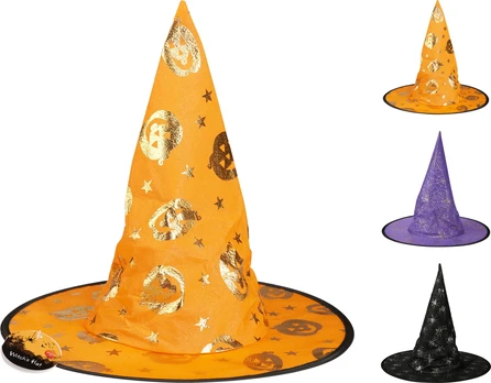 Dekoracija HALLOWEEN WITCH HAT, 3 spalvų, 35 x 38 cm