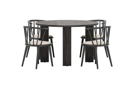 Juno Round Dining Table Ø120 Black 3D + Bobby Chair 2-pack Black/Beige _4