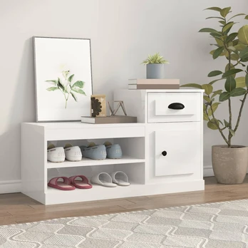Spintelė batams, balta, 100x42x60cm, apdirbta mediena, blizgi