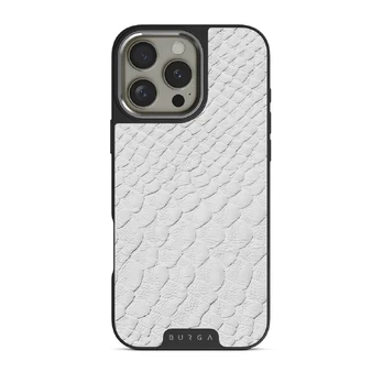 Glacial Desert - White Snakeskin iPhone 16 Pro Max Case, Elite Dark (MagSafe) / Silver