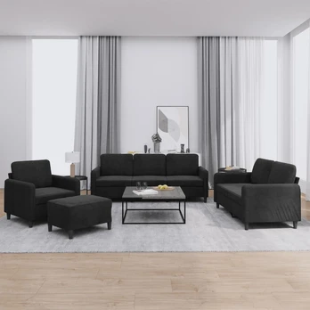 Sofa Sofos komplektas, 4 dalių, juodos spalvos, aksomas