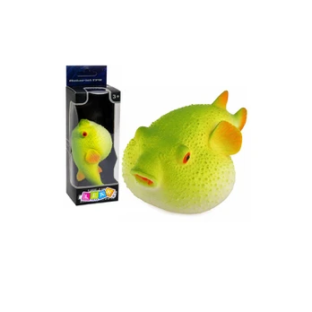Lean Toys Puffer Fish Rubber Figure Stretchable Realistic Ocean Fish 12cm