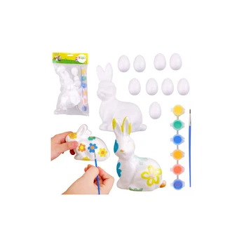Lean Toys Easter Set Styrofoam Eggs 9pcs Bunny Figurine Paints