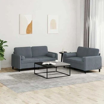 Sofa Sofos komplektas su pagalvėmis, 2 dalių, pilkas, aksomas