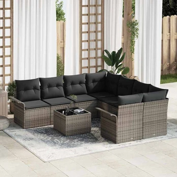9 dalių sodo sofa rinkinys su pagalvėmis pilkas poli ratanas
