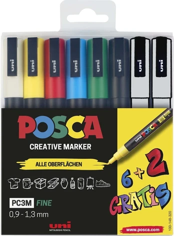 POSCA Marker UNI PC-3M 6+2 Set