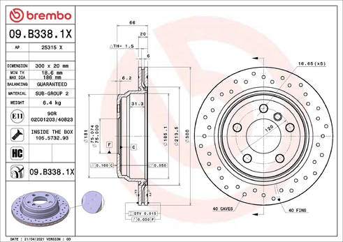 Stabdžių diskas BREMBO 09.B338.1X