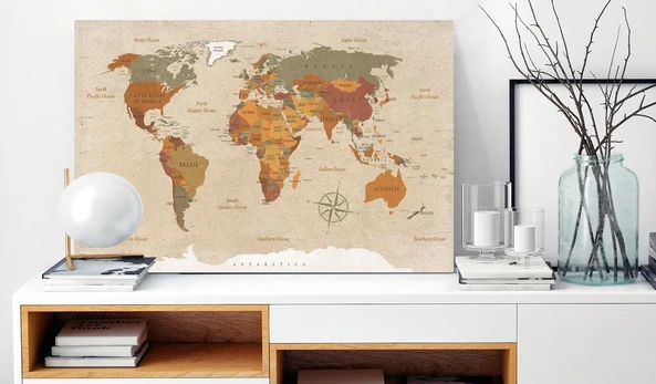 Artgeist Paveikslas - World Map: rusvai gelsvas Chic