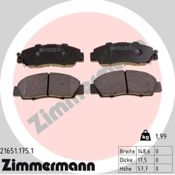 Stabdžių trinkelių rinkinys, diskinis stabdys ZIMMERMANN 21651.175.1