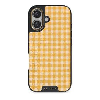 Tuscan Sun - Yellow Plaid iPhone 16 Plus Case, Elite Dark (MagSafe) / Gold