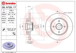 Stabdžių diskas BREMBO 08.A729.17 kaina