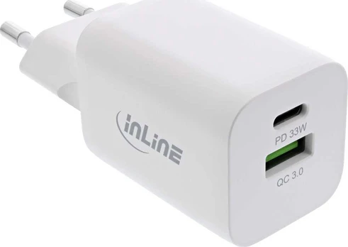 „InLine® Power Delivery“ + greito įkrovimo USB maitinimo šaltinis, 33 W, USB-A + USB-C, baltas