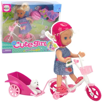 Mini lėlė su dviračiu ir šuniuku