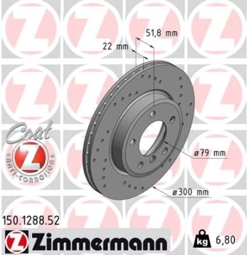Stabdžių diskas ZIMMERMANN 150.1288.52