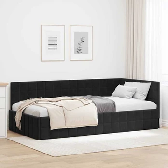 Kampinė lovos konstrukcija Juoda 90 x 190 cm Aksomas