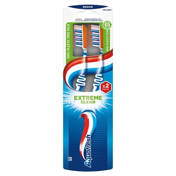 AQUAFRESH_Extreme Clean dantų šepetėlis Medium 2 vnt.