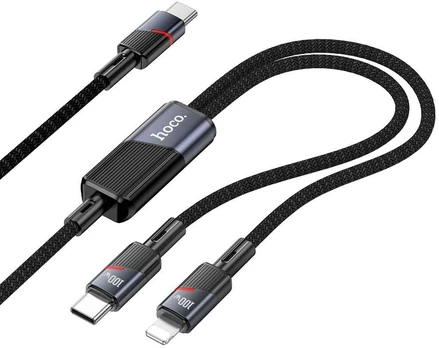HOCO cable 2in1 Type C to Type C + Lightning 5A 100W U139 1,2 m juodas