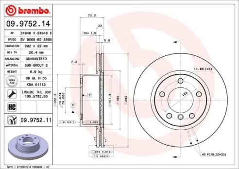 BREMBO 09.9752.11 Brake Disc