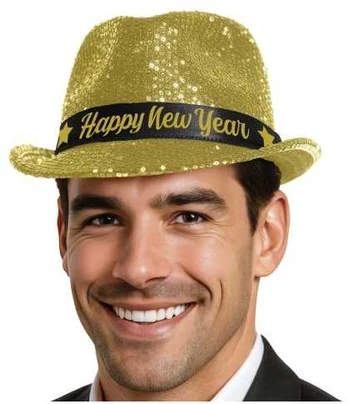 Fiesta Happy New Year hat, guld pailletter