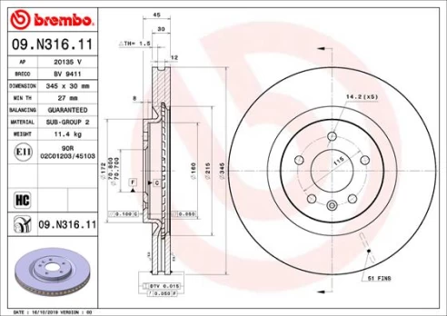 Stabdžių diskas BREMBO 09.N316.11