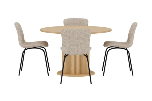 Reko Table - Nature with 4 Linus Chair - Beige